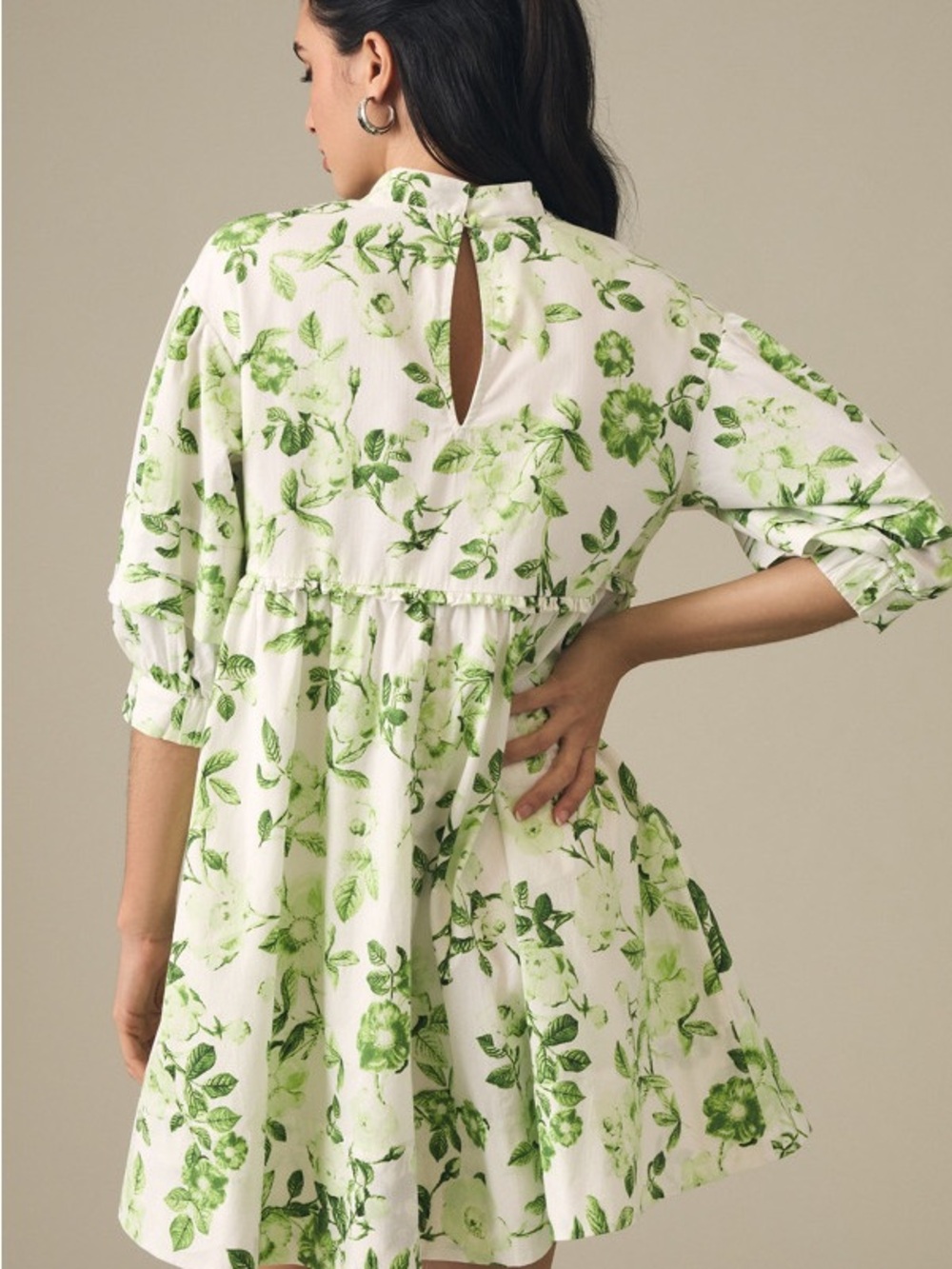 Nwot Maeve White Floral Button-Front Dress with Green Leaf Print - Picture 3 of 6